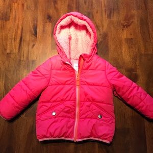 Girls Toddler Winter Coat - Hot Pink w/Orange Trim